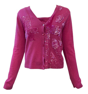 Fake (The Label) Hot Pink Cashmere Twinset with Sequins CARDIGAN FRONT 2 of 5