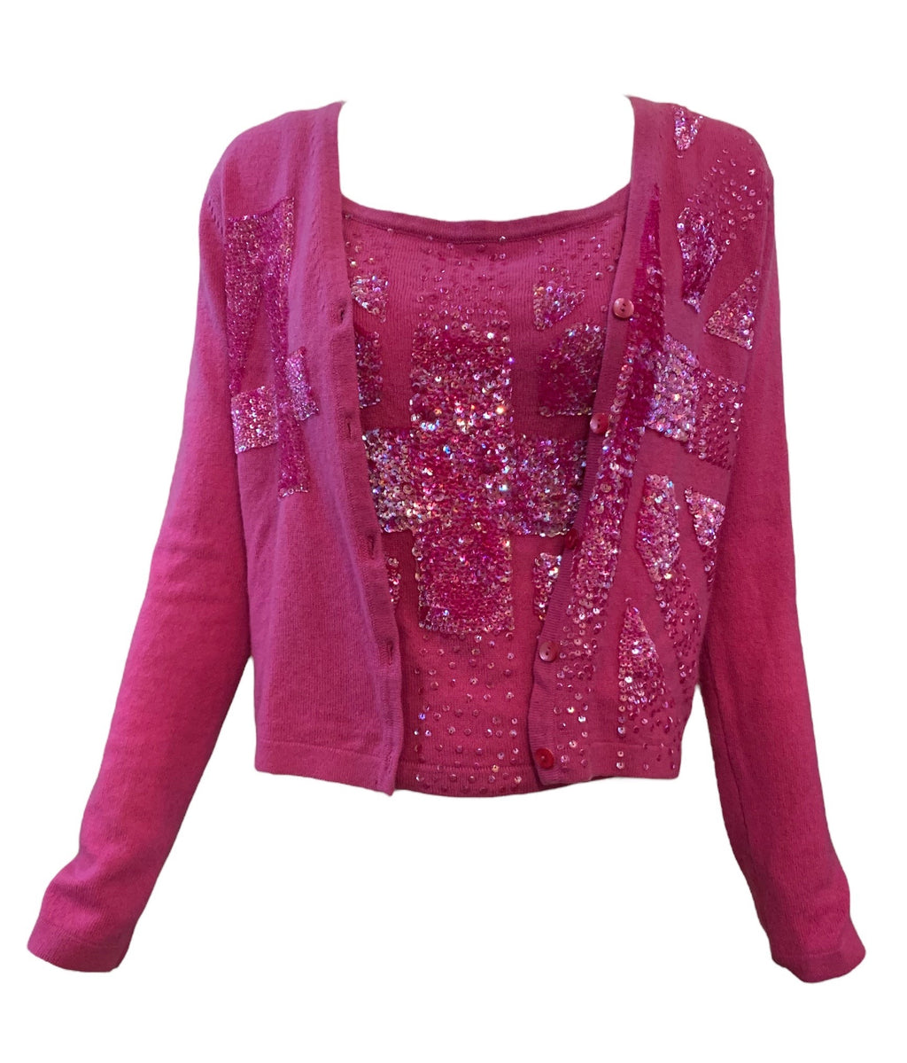 Fake (The Label) Hot Pink Cashmere Twinset with Sequins FRONT 1 of 5