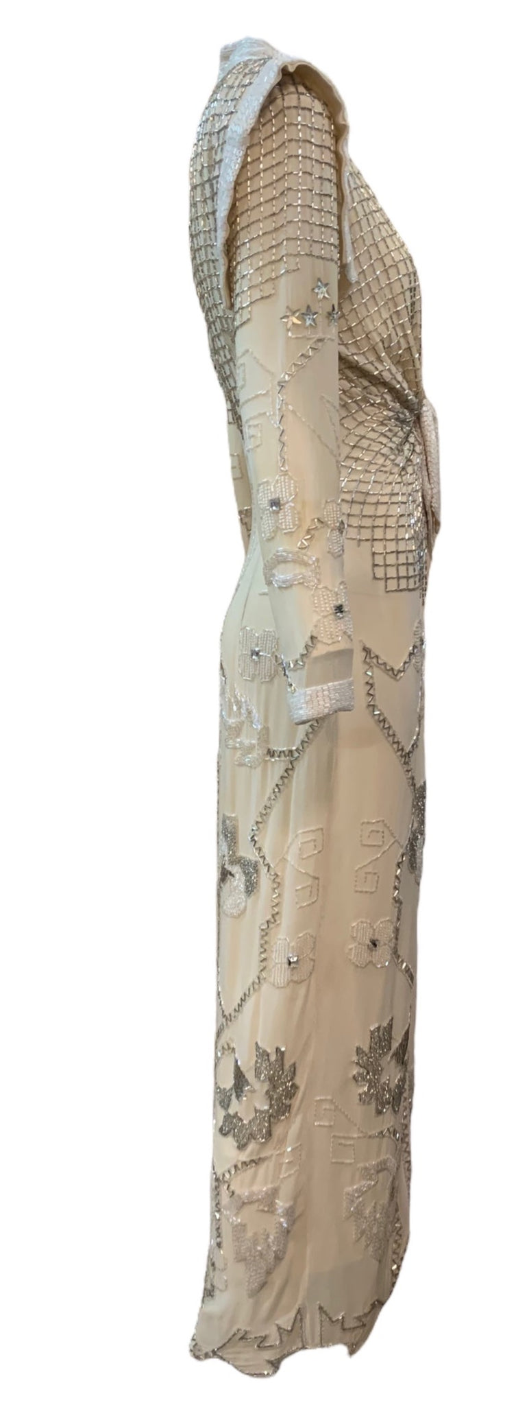 Fabrice Fabulous 80s Ivory Silk  Beaded Gown with Stars and Diamonds SIDE 2 of 6