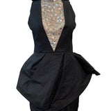 Liliane Romi 50s Black Moire Dress with Rhinestone Yoke FRONT  1 of 6