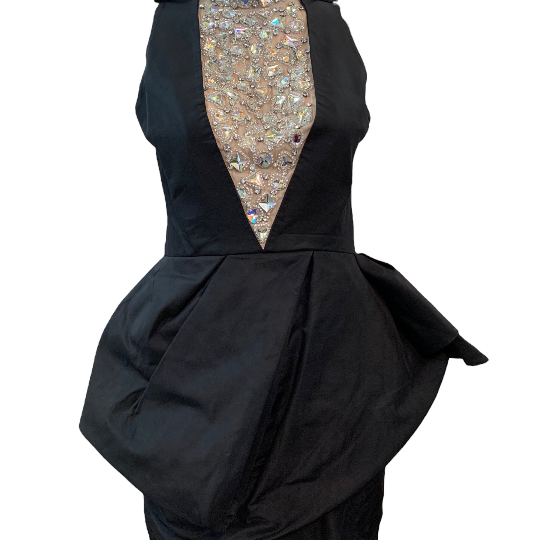 Liliane Romi 50s Black Moire Dress with Rhinestone Yoke FRONT  1 of 6