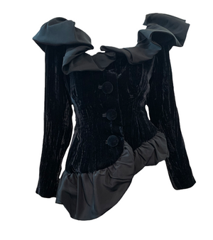 Yves Saint Laurent Rive Gauche 80s Black Crushed Velvet Evening Suit JACKET FRONT 3 of 6