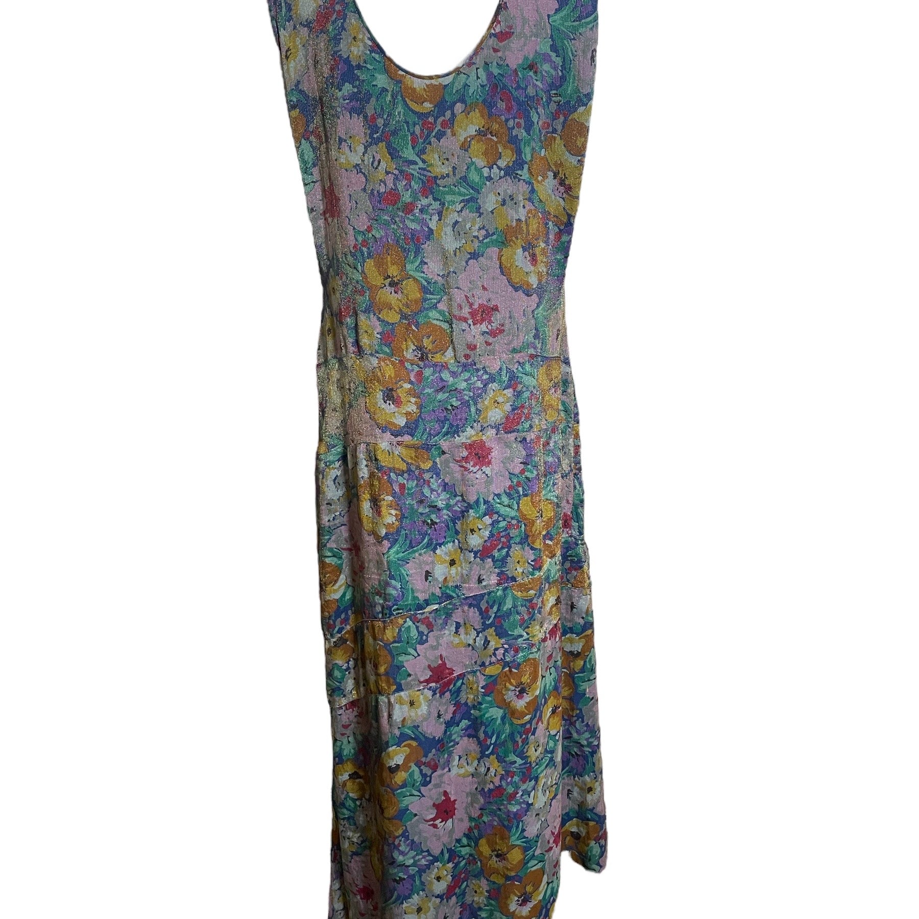 Late 20s/ Early 30s Floral Lame Bias Cut Dress BACK 2 of 3