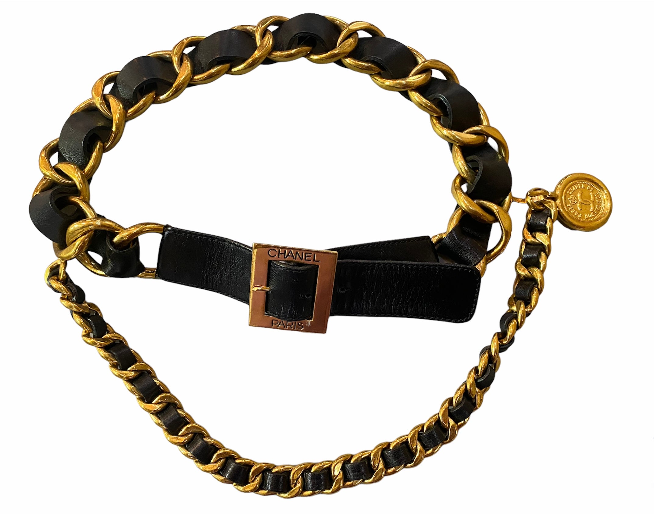 Chanel 90s Leather and Gold Tone Chain Belt