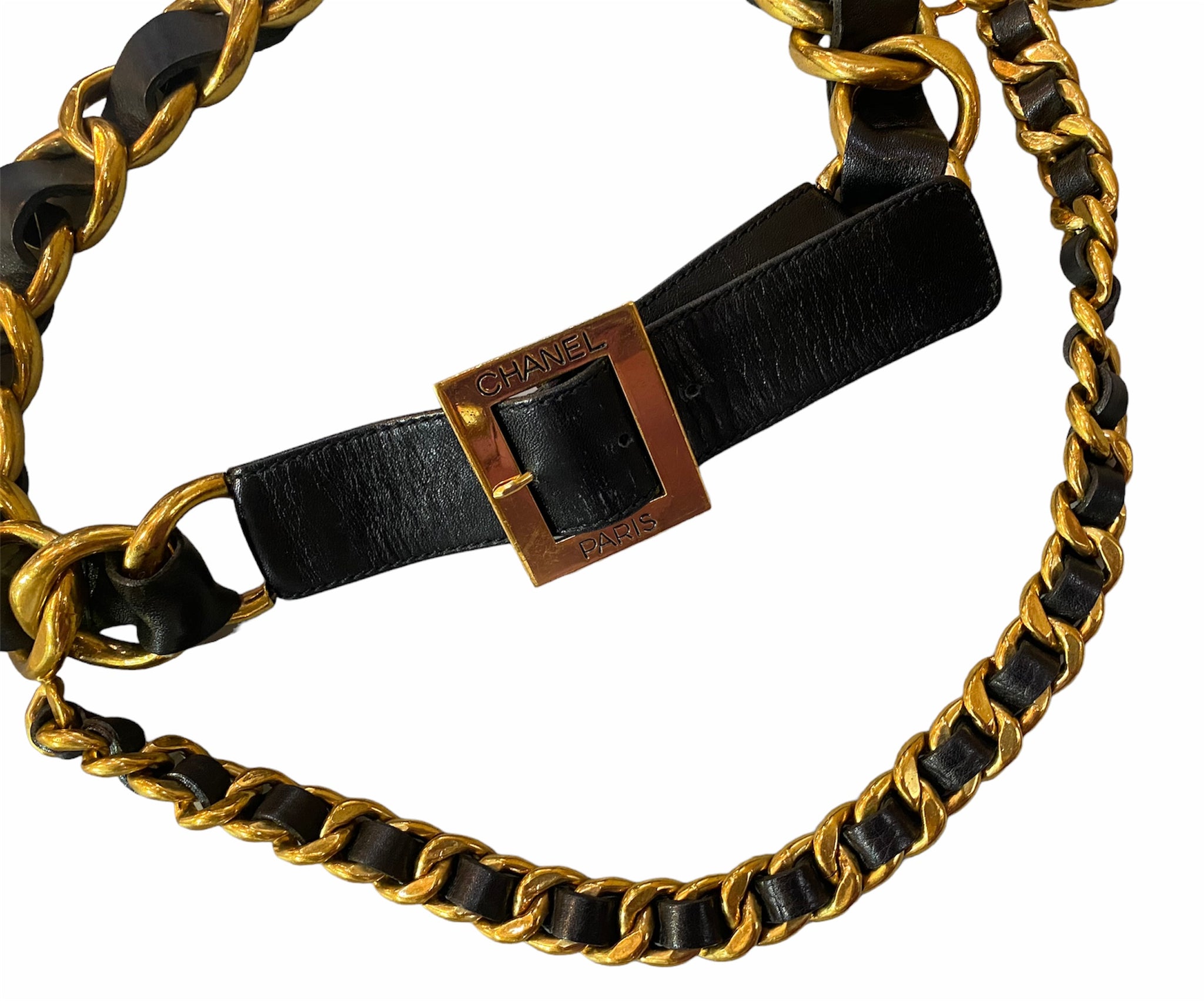 Chanel 90s Leather and Gold Tone Chain Belt, 2