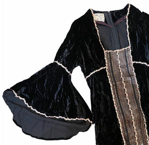  Valerie Corr 60s Black Velvet Neo Renaissance Maxi Dress SLEEVE 3 of 5