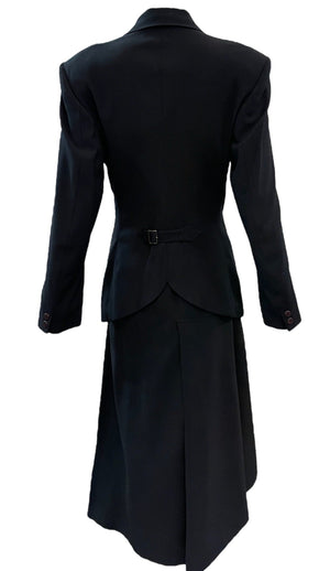 Issey Miyake 90s Black Double Breasted Rayon Skirt Suit BACK 3 of 8