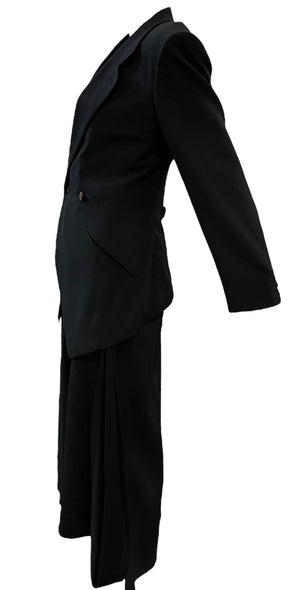 Issey Miyake 90s Black Double Breasted Rayon Skirt Suit SIDE 2 of 8
