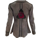 70s Grey Suede Whip Stitch Jacket with Rose Medallion BACK 3 of 6