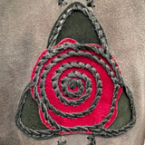70s Grey Suede Whip Stitch Jacket with Rose Medallion BACK DETAIL 6 of 6
