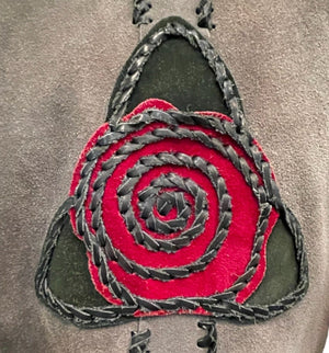70s Grey Suede Whip Stitch Jacket with Rose Medallion BACK DETAIL 6 of 6