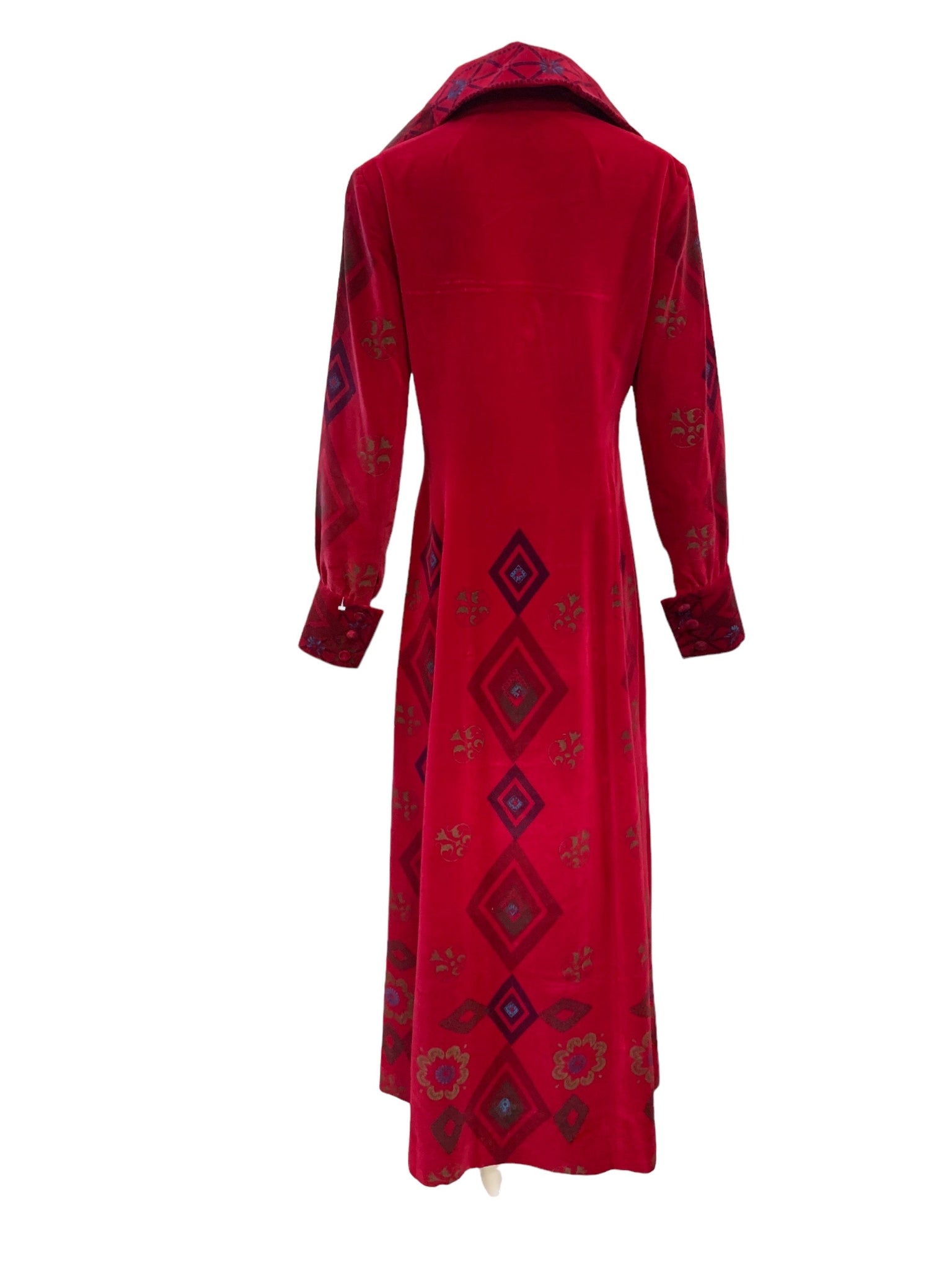 60s Magical  Red Velvet Stenciled Maxi Dress BACK 3 of 5