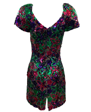 Alyce Designs 80s Rainbow Sequin Body Con Mini Dress BACK 3 of 5