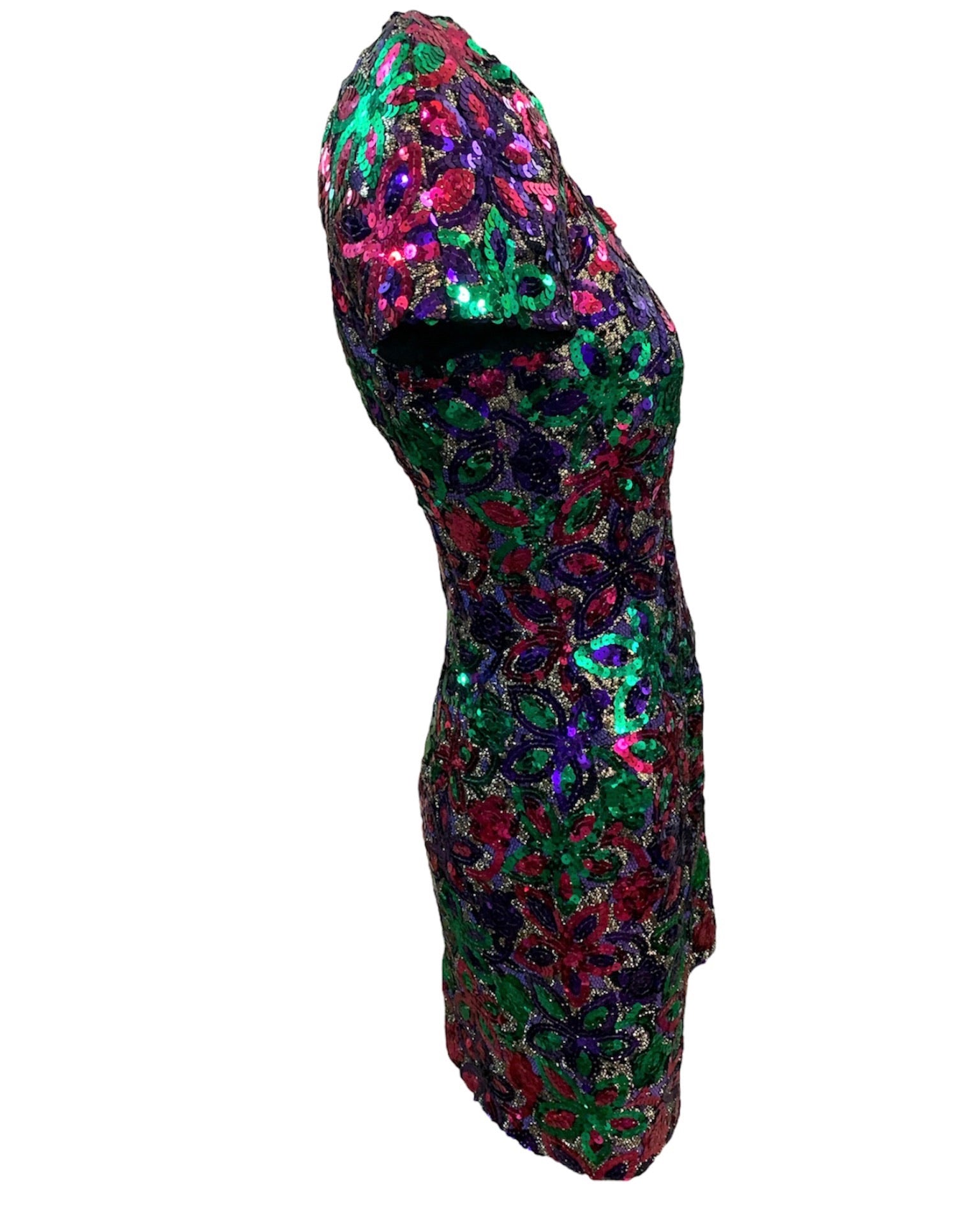 Alyce Designs 80s Rainbow Sequin Body Con Mini Dress SIDE 2 of 5
