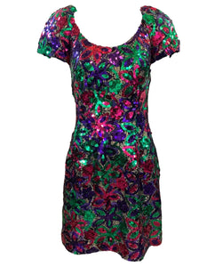 Alyce Designs 80s Rainbow Sequin Body Con Mini Dress FRONT 1 of 5
