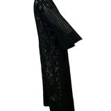 20s Black Mid Length Hand Crochet Open Front Cardigan SIDE 2 of 6