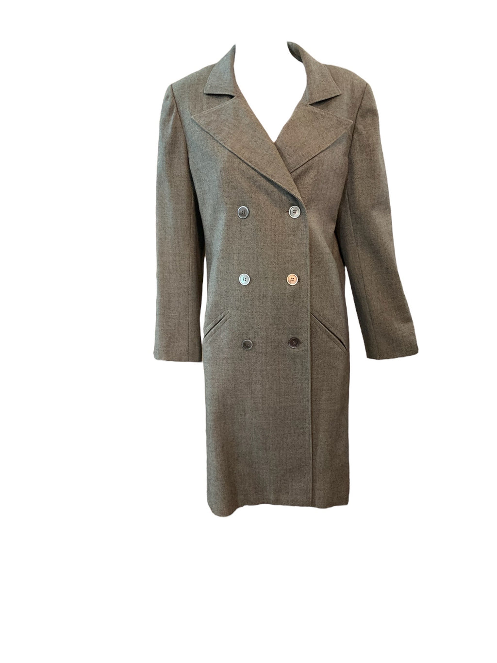 Chloe 70s Grey/Brown Wool Double Breasted Overcoat CLOSED FRONT 1 of 6