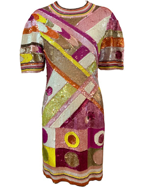 Jeet 80s Rainbow Explosion Sequin Party Dress FRONT 1 of 6