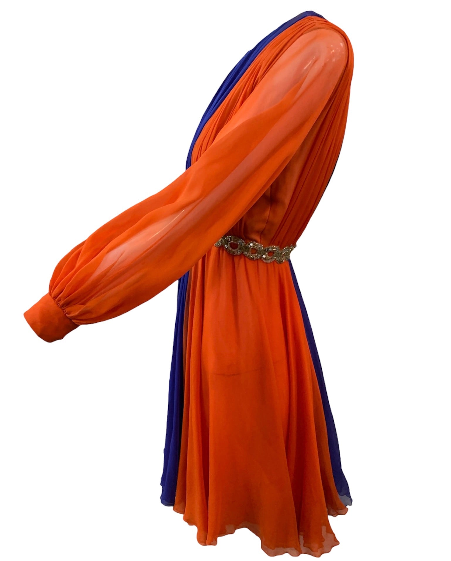 Sarmi 1960's Orange and Violet Chiffon Party Dress with Beaded Waist THE WAY WE WORE Sarmi 1960's Orange and Violet Chiffon Party Dress with Beaded Waist THE WAY WE WORE