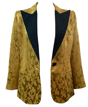 YSL Rive Gauche 1990s Yellow Jacquard Tuxedo Jacket with Peaked Lapel FRONT OPEN 2 of 7