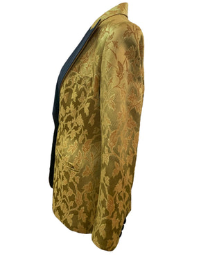YSL Rive Gauche 1990s Yellow Jacquard Tuxedo Jacket with Peaked Lapel SIDE 3 of 7