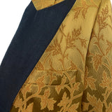 YSL Rive Gauche 1990s Yellow Jacquard Tuxedo Jacket with Peaked Lapel LAPEL DETAIL 5 of 7