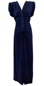 YSL Rive Gauche Blue Satin Backed Crepe 70s Look Maxi Dress FRONT 1 of 5