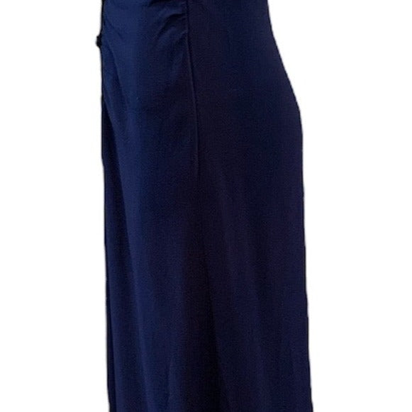 YSL Rive Gauche Blue Satin Backed Crepe 70s Look Maxi Dress SIDE 2 of 5