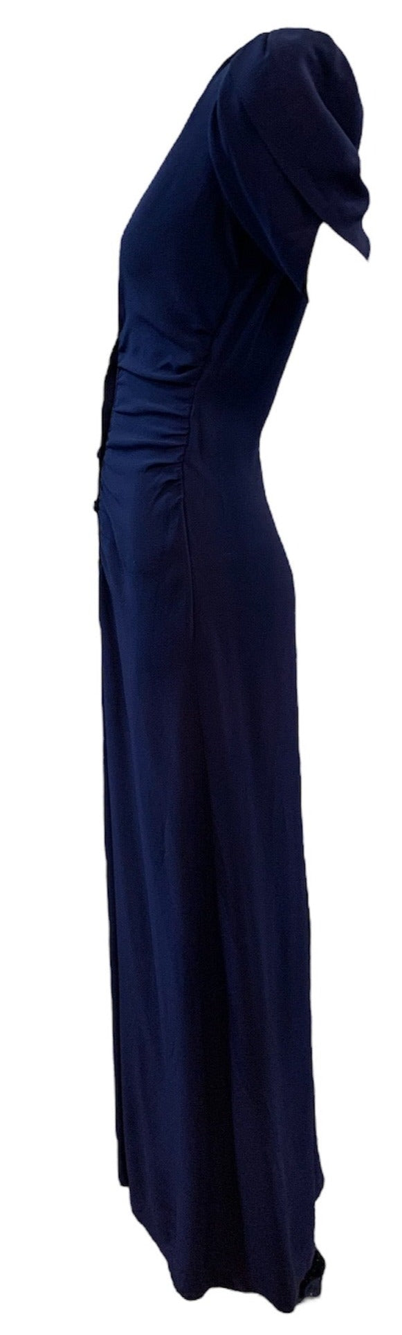 YSL Rive Gauche Blue Satin Backed Crepe 70s Look Maxi Dress SIDE 2 of 5