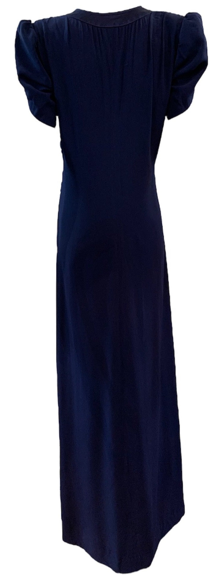 YSL Rive Gauche Blue Satin Backed Crepe 70s Look Maxi Dress BACK 3 of 5