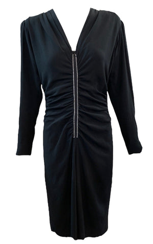  YSL Rive Gauche 80s Black Cocktail  Dress with Rhinestones FRONT 1 of 5