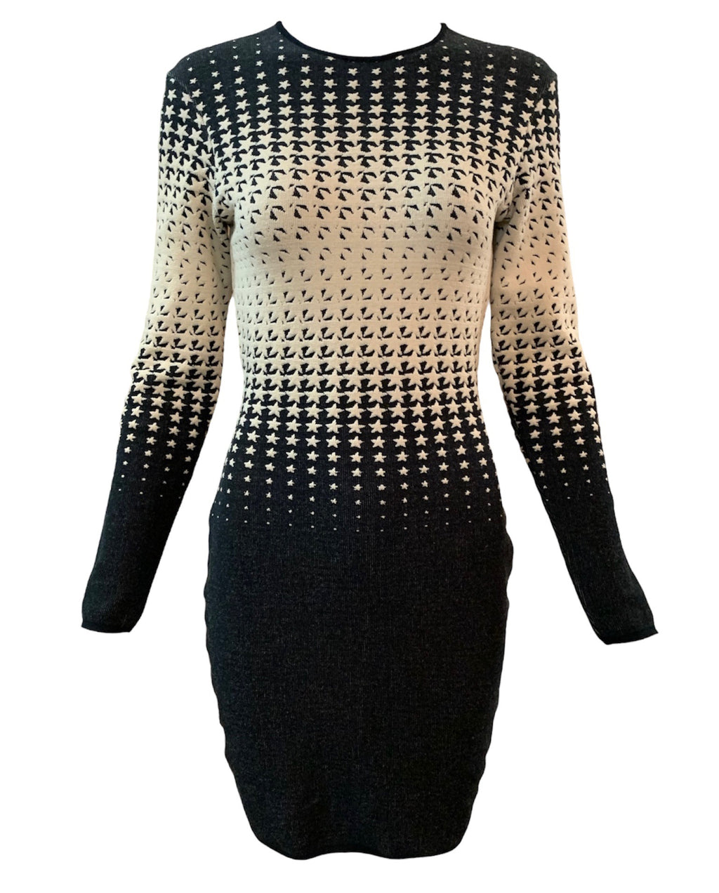  Thierry Mugler 90s Black and White Body Op Art Body Con Knit Dress FRONT 1 of 5