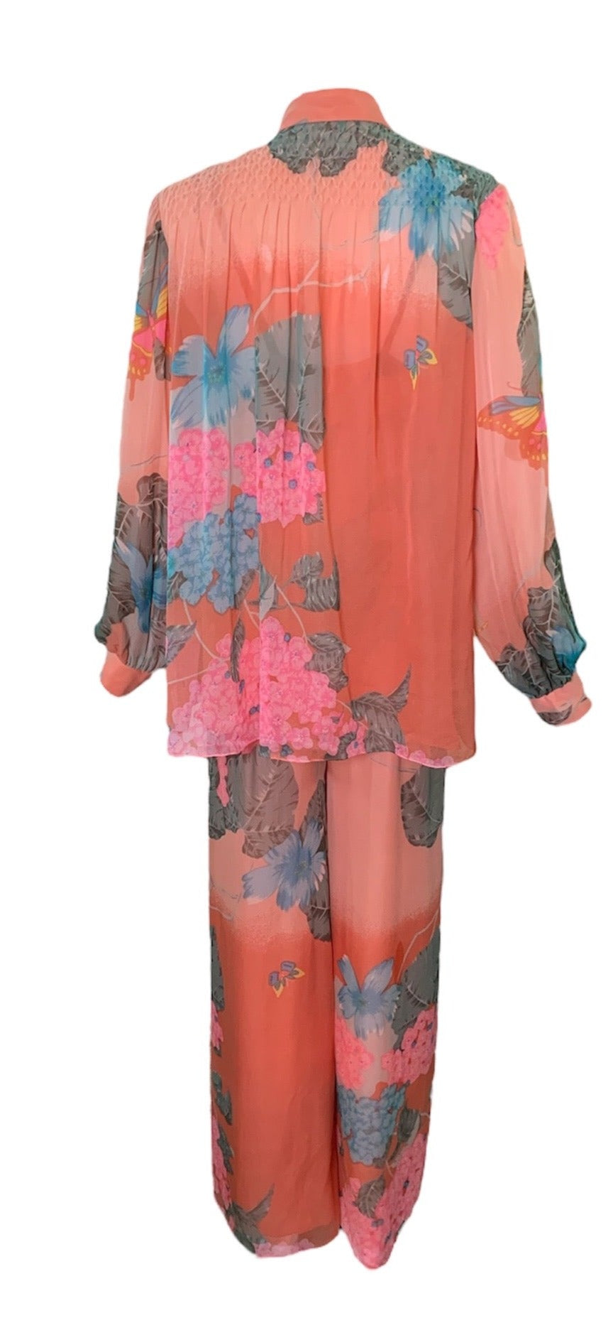 Hanae Mori 70s Floral Chiffon Jumpsuit with Matching Jacket – THE