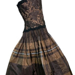 Geoffrey Beene 90s Brown Taffeta and Lace Tartan Cocktail Dress SIDE 2 of 7