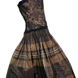 Geoffrey Beene 90s Brown Taffeta and Lace Tartan Cocktail Dress SIDE 2 of 7