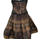 Geoffrey Beene 90s Brown Taffeta and Lace Tartan Cocktail Dress BACK 3 of 7