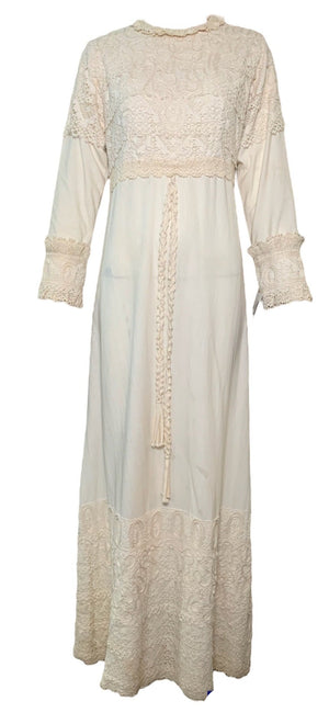  Fred Leighton 60s ivory cotton peasant style maxi dress FRONT 1 of 5