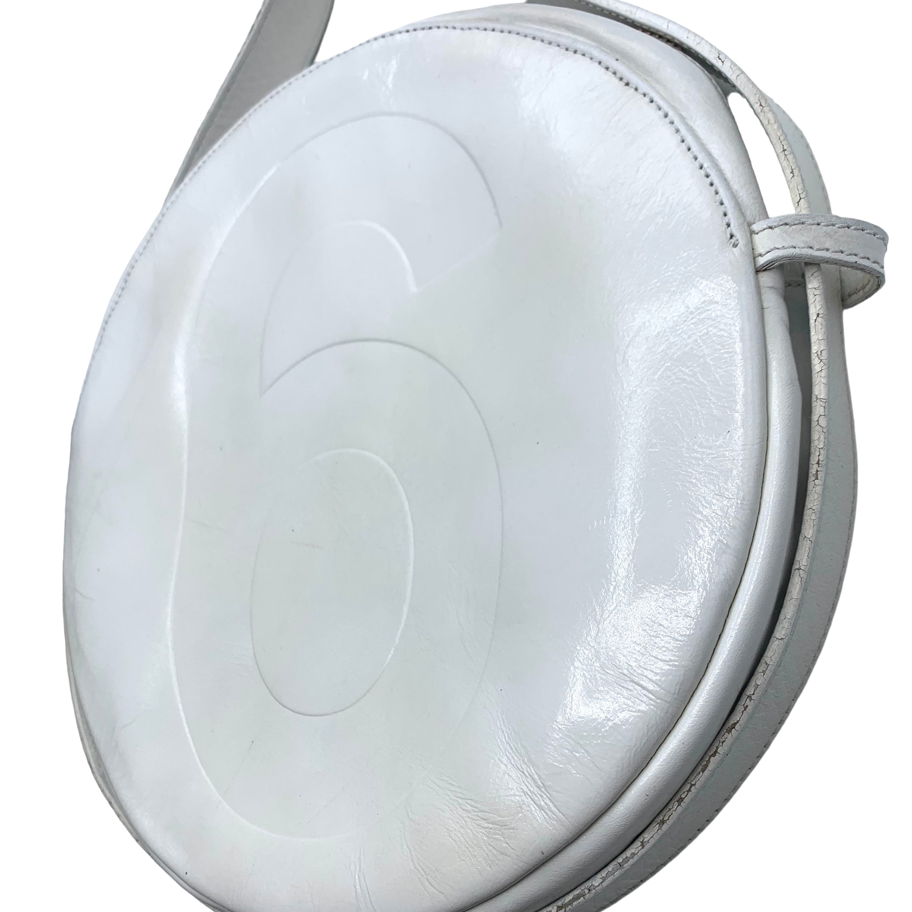  Maison Margiela Round White Leather Cross Body Purse ANGLE 2 of 5