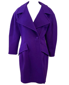 Christian Lacroix 90s Exaggerated Silhouette Purple Wool Coat FRONT CLOSED1 of 5
