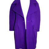 Christian Lacroix 90s Exaggerated Silhouette Purple Wool Coat FRONT CLOSED 2 of 5