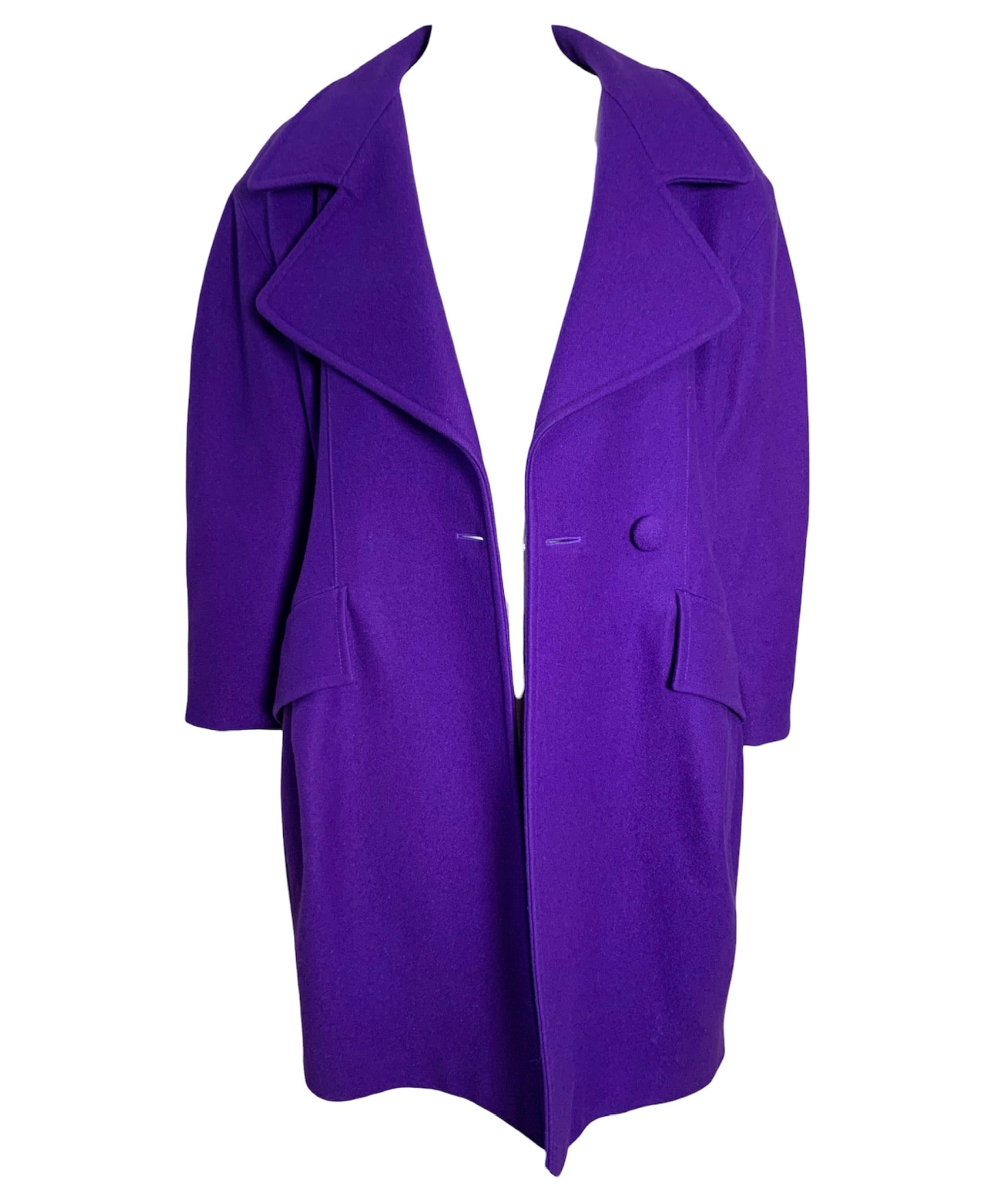 Christian Lacroix 90s Exaggerated Silhouette Purple Wool Coat FRONT CLOSED 2 of 5