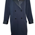 YSL Navy Blue Double Breasted Tuxedo Coat Dress with Matching Sash Belt FRONT 1 of 5