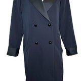 YSL Navy Blue Double Breasted Tuxedo Coat Dress with Matching Sash Belt FRONT 1 of 5