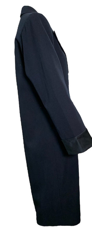 YSL Navy Blue Double Breasted Tuxedo Coat Dress with Matching Sash Belt SIDE 2 of 5