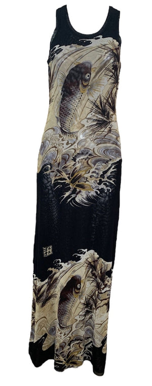 Jean Paul Gaultier 90s Mesh Koi Fish Print Maxi Dress FRONT 1 of 6