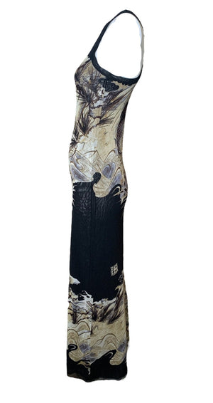 Jean Paul Gaultier 90s Mesh Koi Fish Print Maxi Dress SIDE 2 of 6