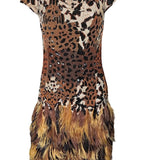 Naeem Khan Animal Print Sequined and Beaded Dress FRONT 1 of 5