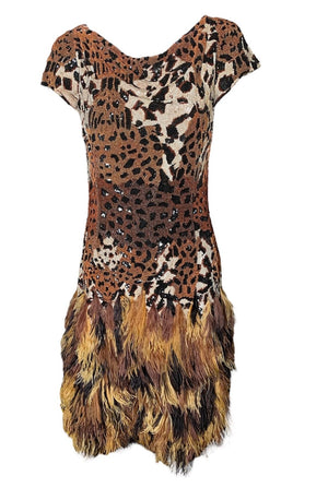 Naeem Khan Animal Print Sequined and Beaded Dress FRONT 1 of 5
