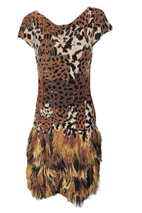 Naeem Khan Animal Print Sequined and Beaded Dress FRONT 1 of 5