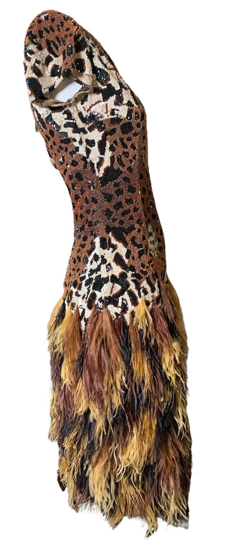 Naeem Khan Animal Print Sequined and Beaded Dress SIDE 2 of 5
